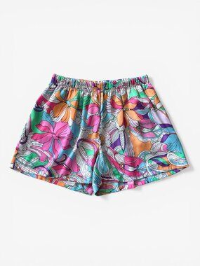 Van Winkle & Co Groovy Psychedelic Satin Sleep Shorts Womens Small Retro Floral